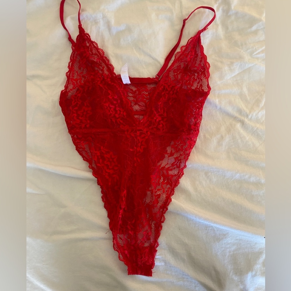 red lace bodysuit. size S. great condition!